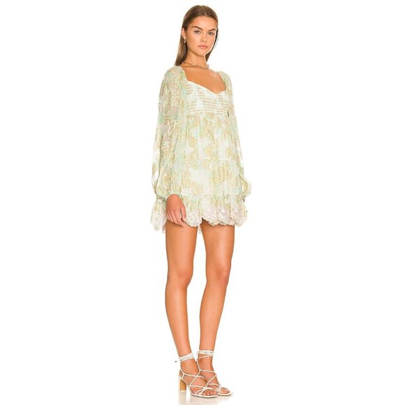 HEMANT AND NANDITA Sidra Mini Dress in Sea Green X-Small New Womens Metallic - Picture 2 of 12